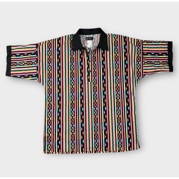 Ruddock Bros Mens Southwestern Geometric Stripe Polo Shirt 17.5 XL Made in USA - Picture 2 of 6